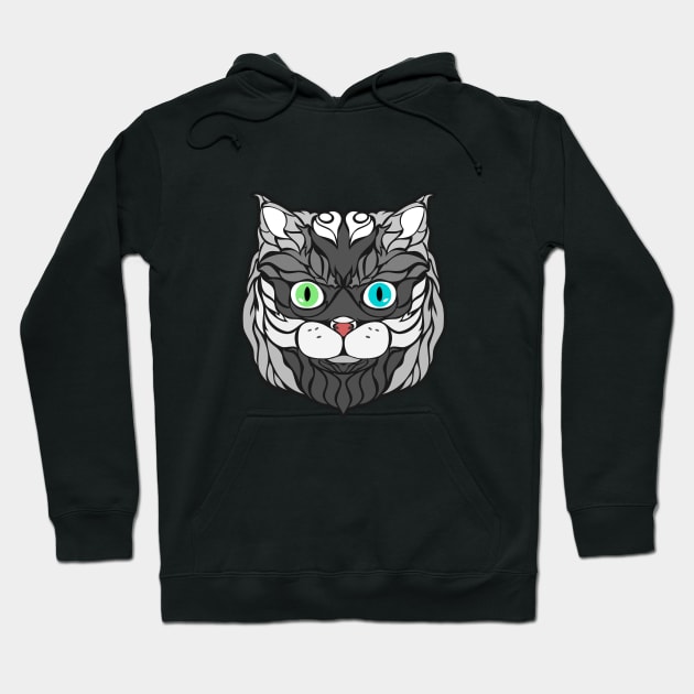 Gray Cat Face Drawing Hoodie by zak00aria